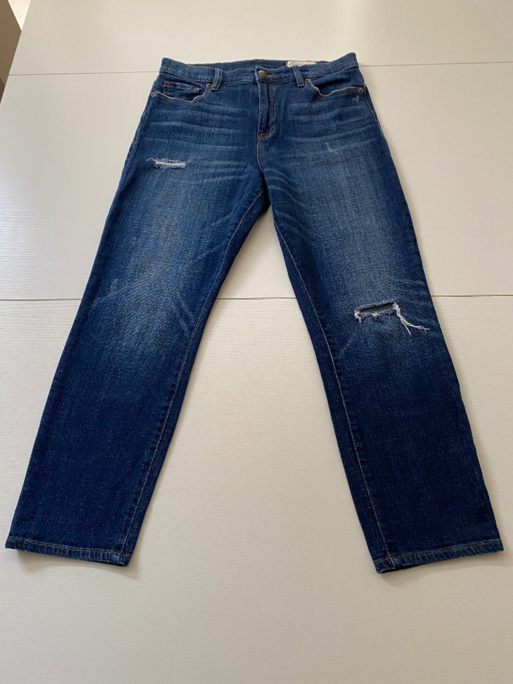 Cosmic Blue Love Distressed High Rise Slim Straight Crop Jeans 29